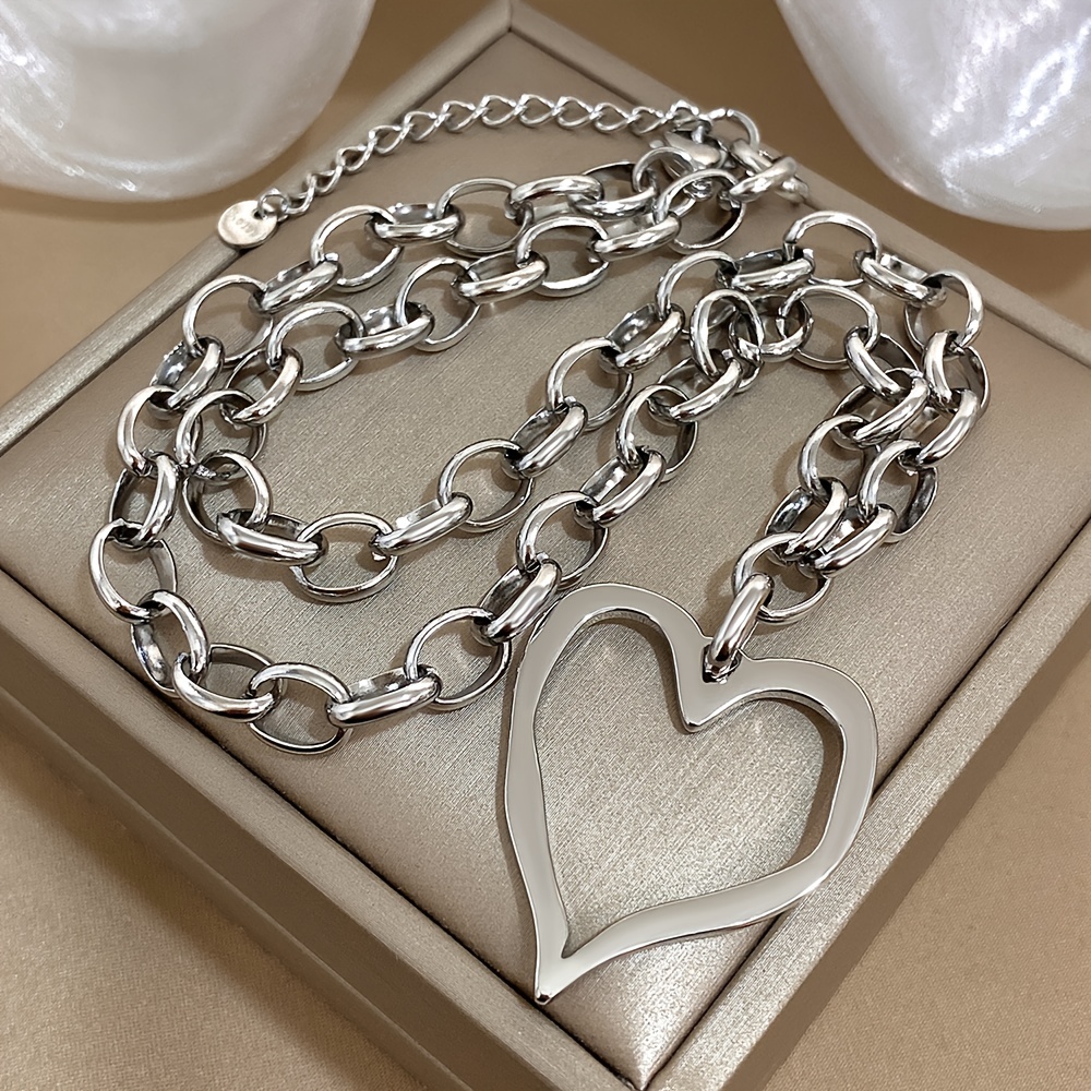 E-shop Trend 316L 316L Edelstahl Unregelmäßige Hohle Großes Herz Anhänger Halskette Golden Dicke Pulloverkette Halskette Schmuck