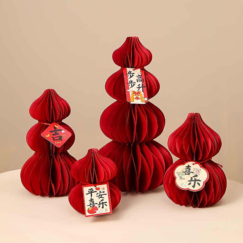 

4pcs/set Chinese New Year Decorations - Red Origami Gourds With Fortune And , Festive Home Decor And Gift , Bringing Good Luck For Year Gathering!