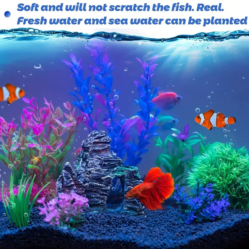 Piante Finte Per Acquario 10 Pezzi - In Plastica Morbida, Colorate, Con Base - Foto 10