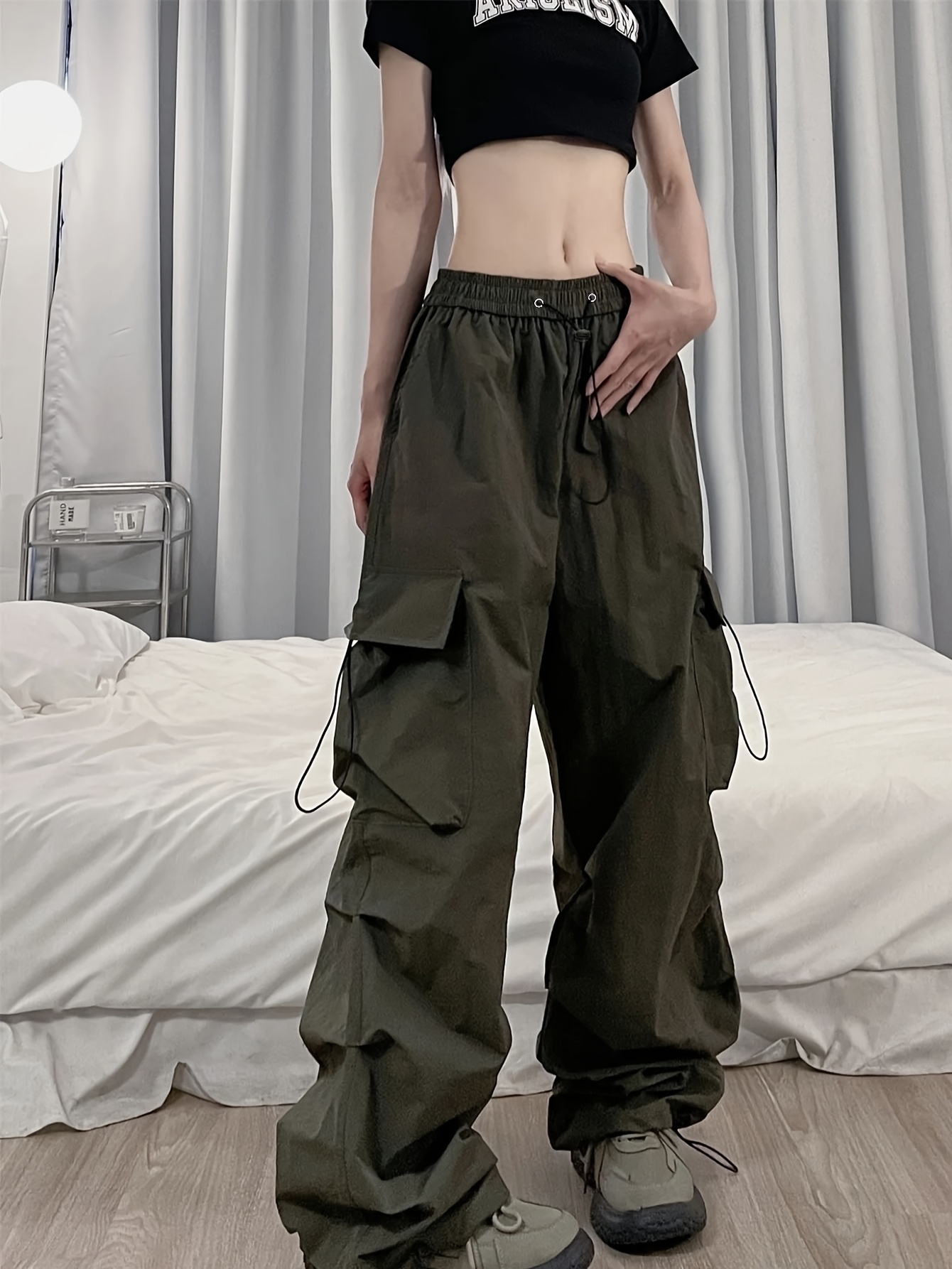 Y2K Cargohose Damen High Waist - Baggy Hip Hop Hose Mit Vielen Taschen