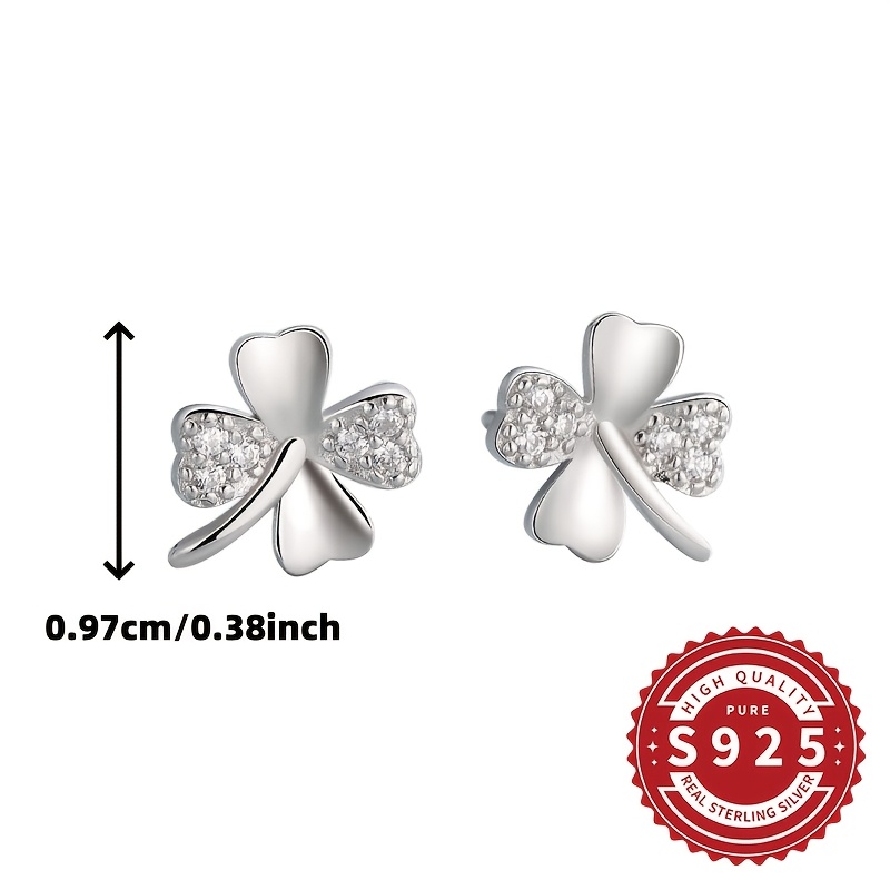 S925 Sterling Silver Four-Leaf Clover Earrings, Gift for Her