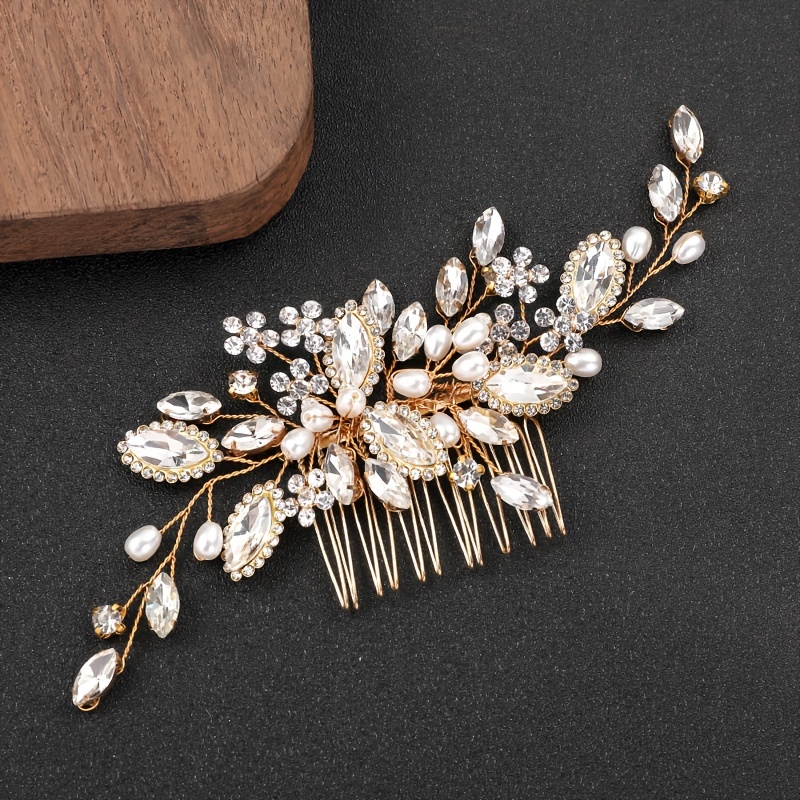 

Elegant Exquisite Romantic Luxury Golden Flower Hair Comb, Women Girls Casual Party Wedding Supplies, Princess Fairy Style Bridal Fresh Hair Accessories, Gift Photo Props
