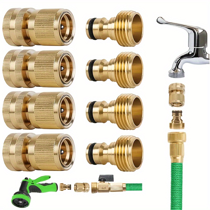 

2pcs/set Garden Hose Quick Connectors, Solid Brass 3/4 Inch Ght Thread Easy Connect Fittings No-leak Water Hose Male Female