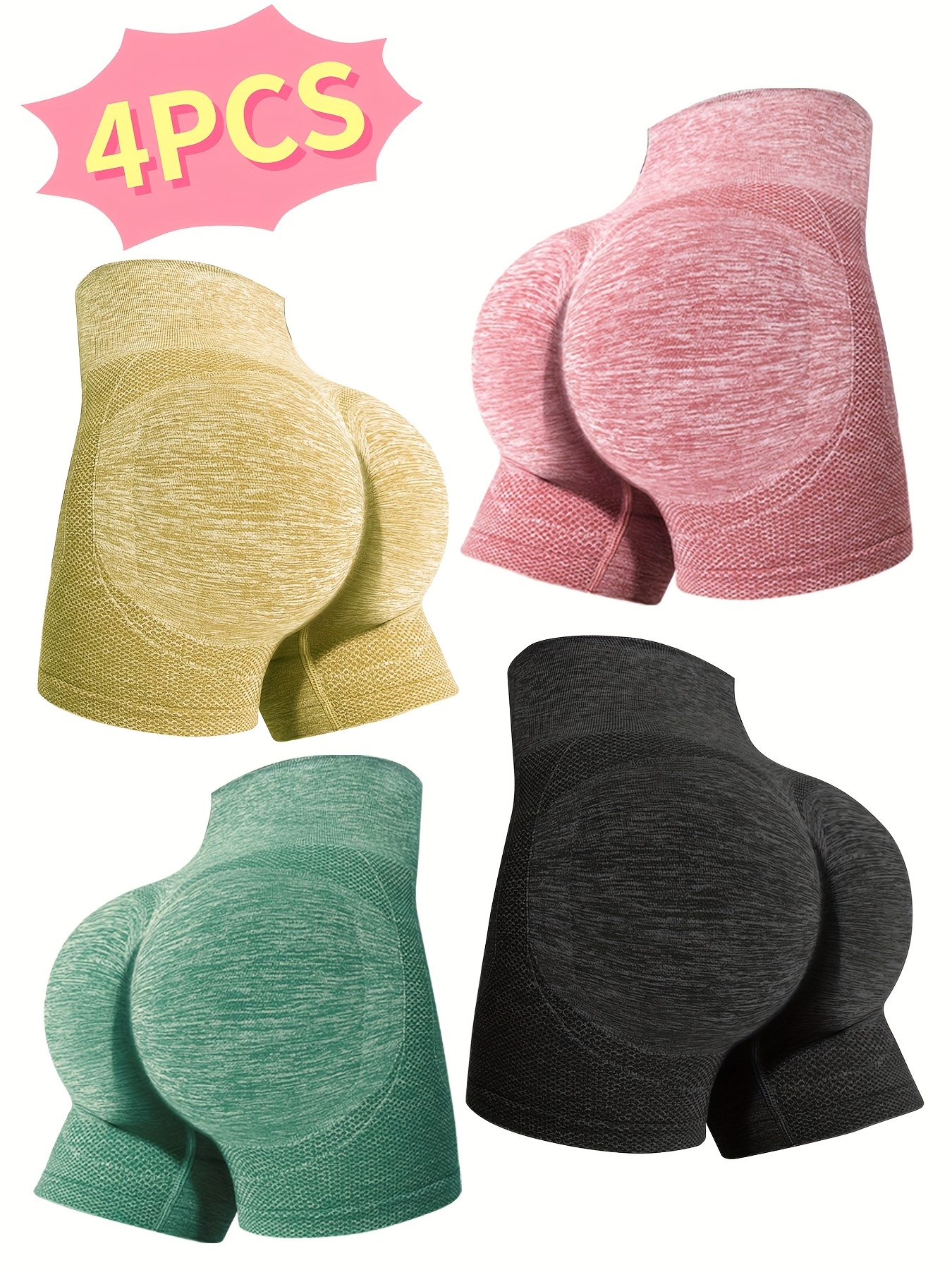 4pcs Women's Butt Lift and Shaping Shorts, Yoga Pants, Non-Padded, Suitable for Sports and Casual Fitness