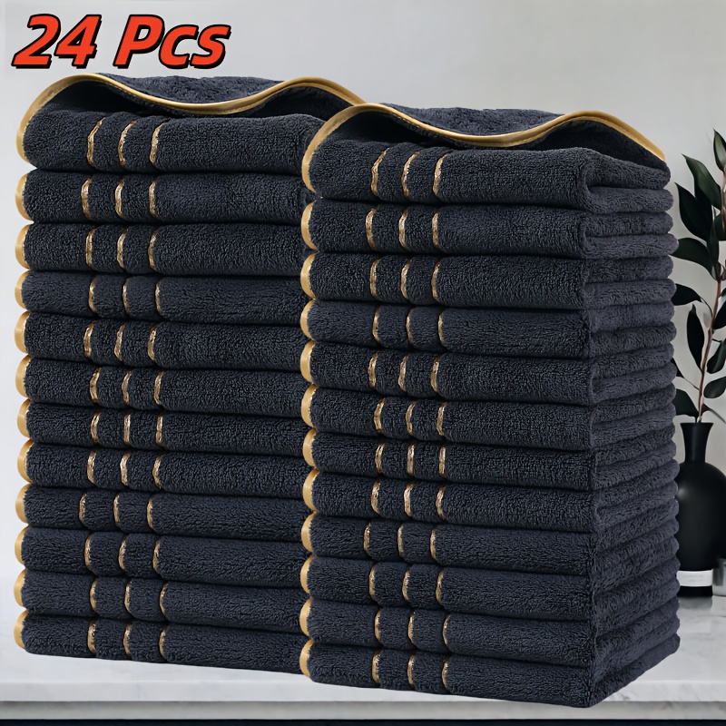 E-shop 24er Set Goldene Faden Quadratische Handtücher, 35cm x 35cm, Gestreifte Große Abdeckungen mit Ultra-Hohen Kosten-, Ultra-Starker