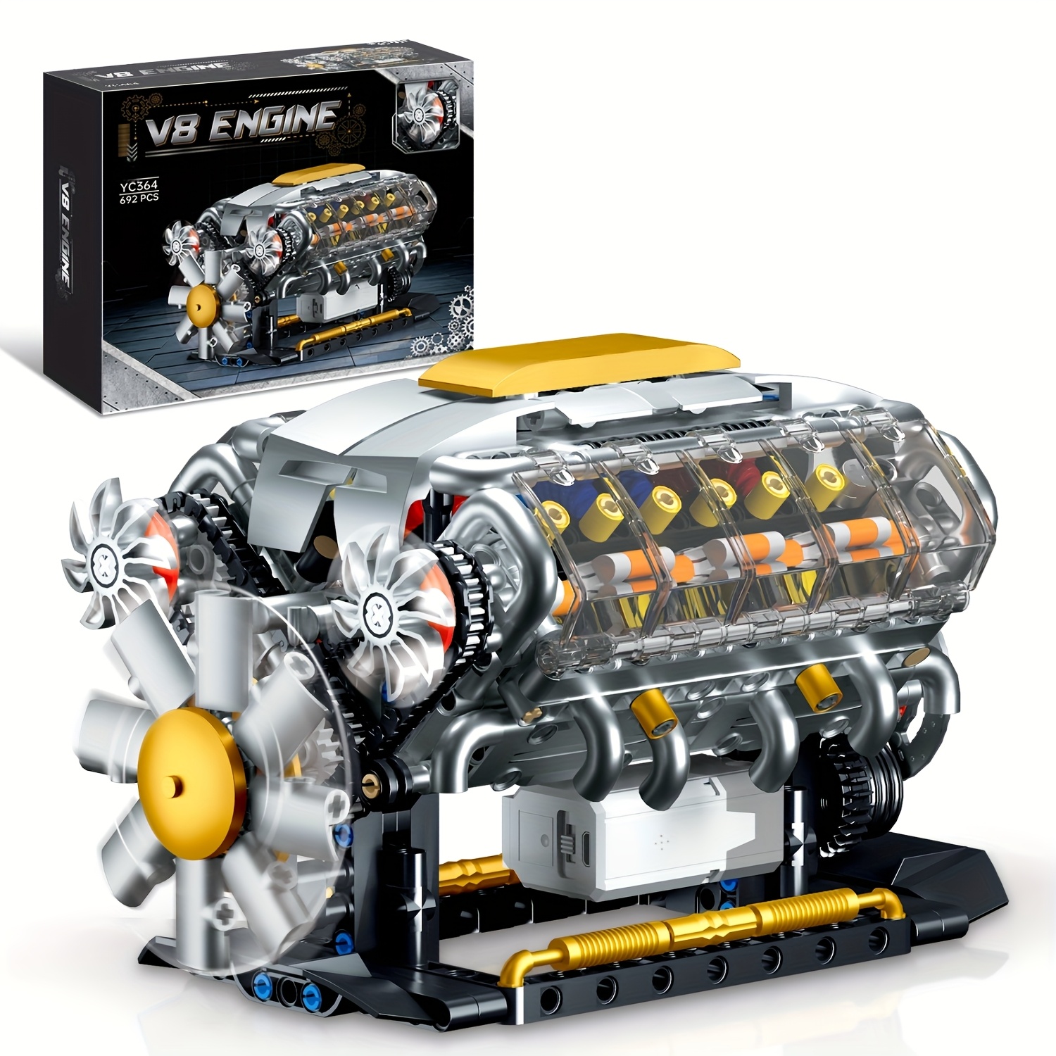 V8 Sports Car Engine Building Block Set, Capable Of Real Operation, Exquisite And Creative DIY Model Toys, A Puzzle Birthday Gift for Car And Mechanical Enthusiasts, Independence Day 692pcs