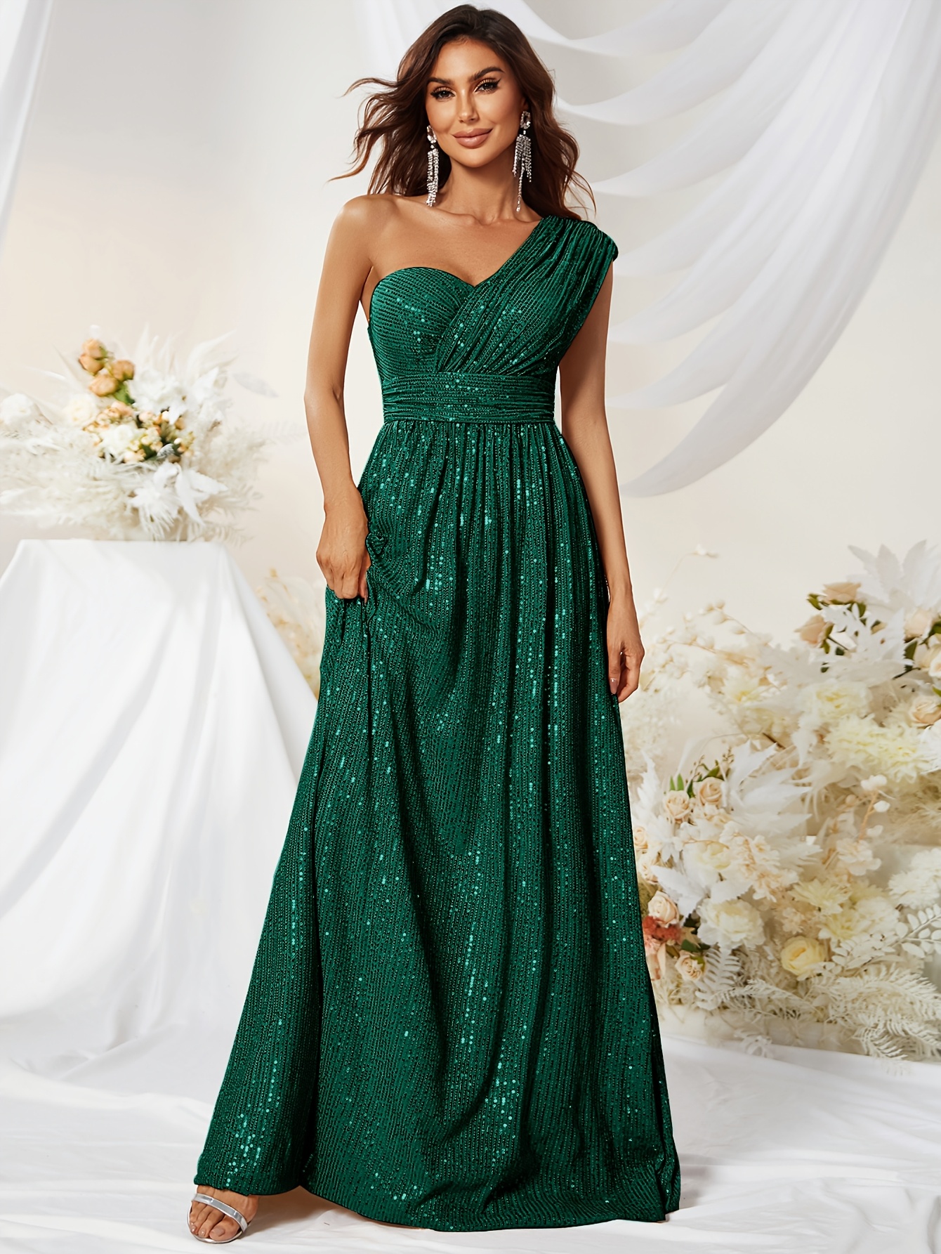 emerald green asymmetrical dress Emerald Maxi Dress - Pleated Dress - Asymmetrical Tiered Dress