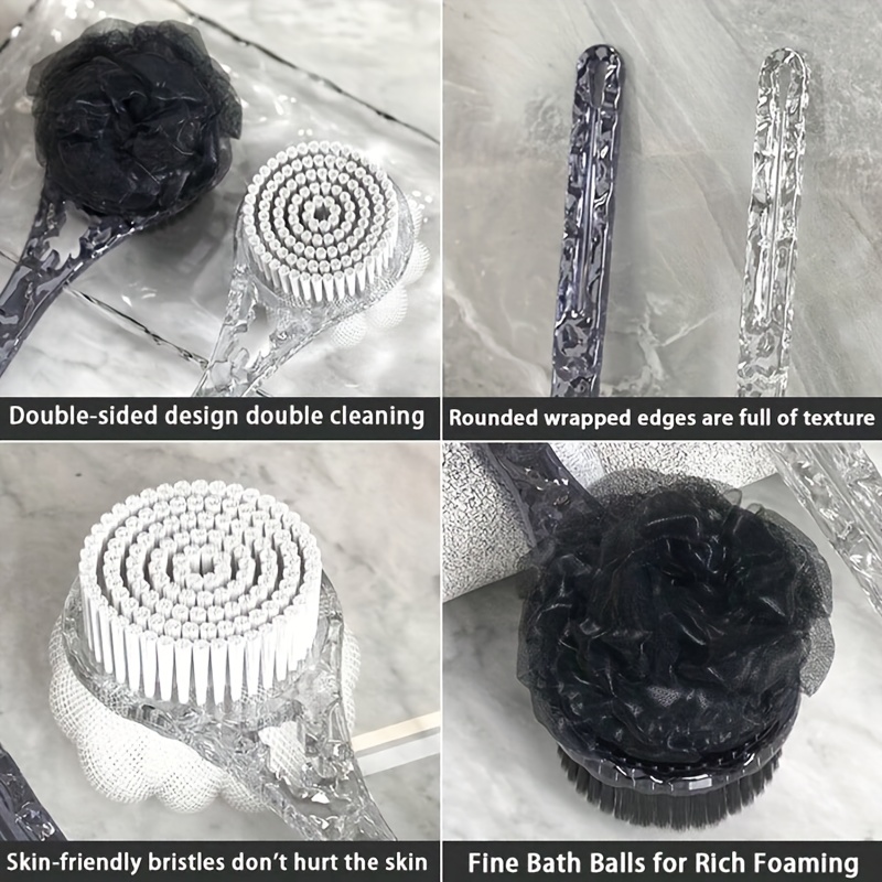 double sided shower brush with back attachment premium medium soft bristles durable slip long handle bath scrubber for perfect cleaning Product details 3