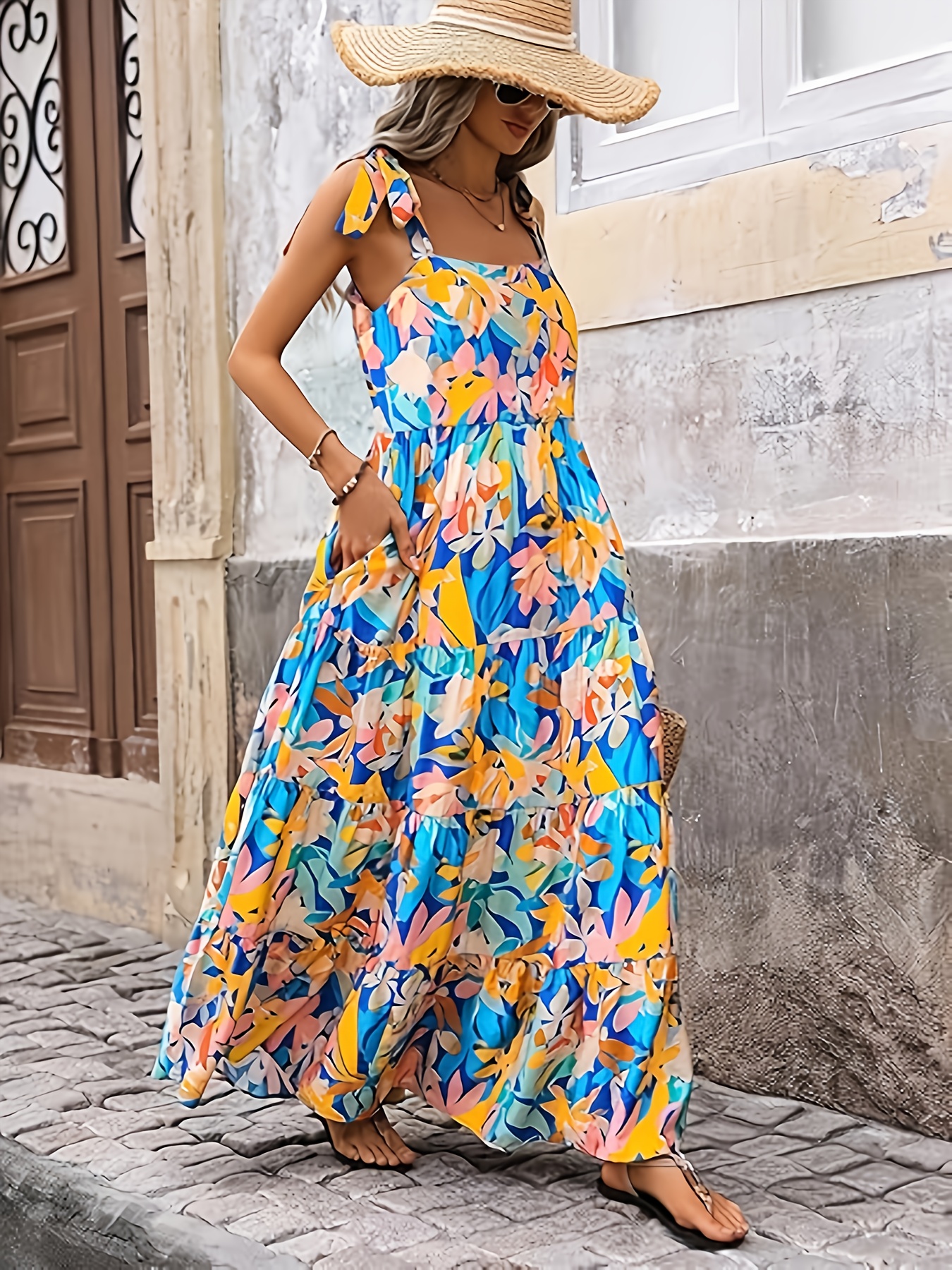 womens summer floral sleeveless maxi dress vibrant yellow Temu Spain