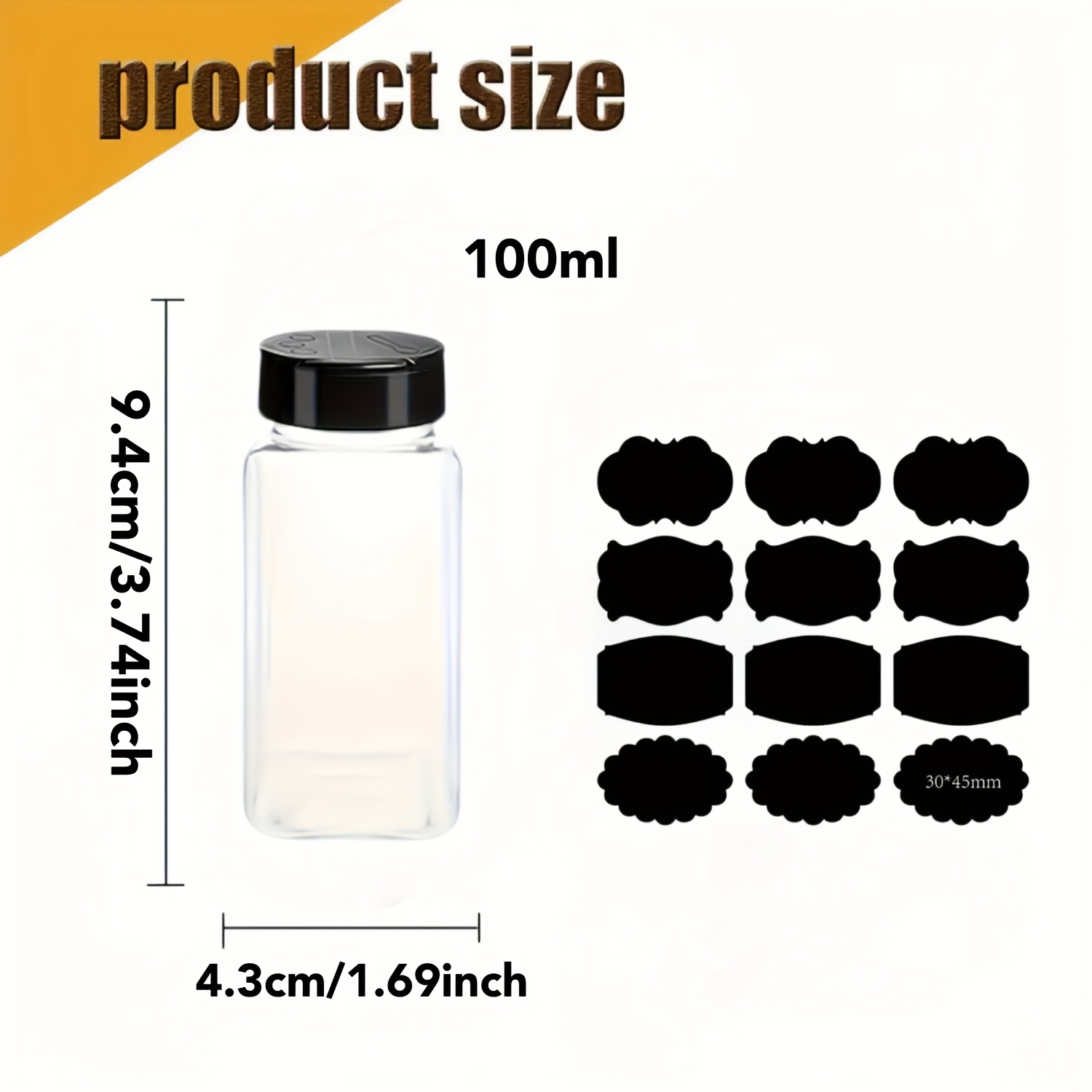 Image of 12pcs Square Plastic Spice Jar Set With Seagull Wing Black Lids, With 1 Paper Pen And 12 Labels, Leak-proof Rectangular Containers, Reusable, Hand Wash Storage, For Cooking Spice Storage Containers