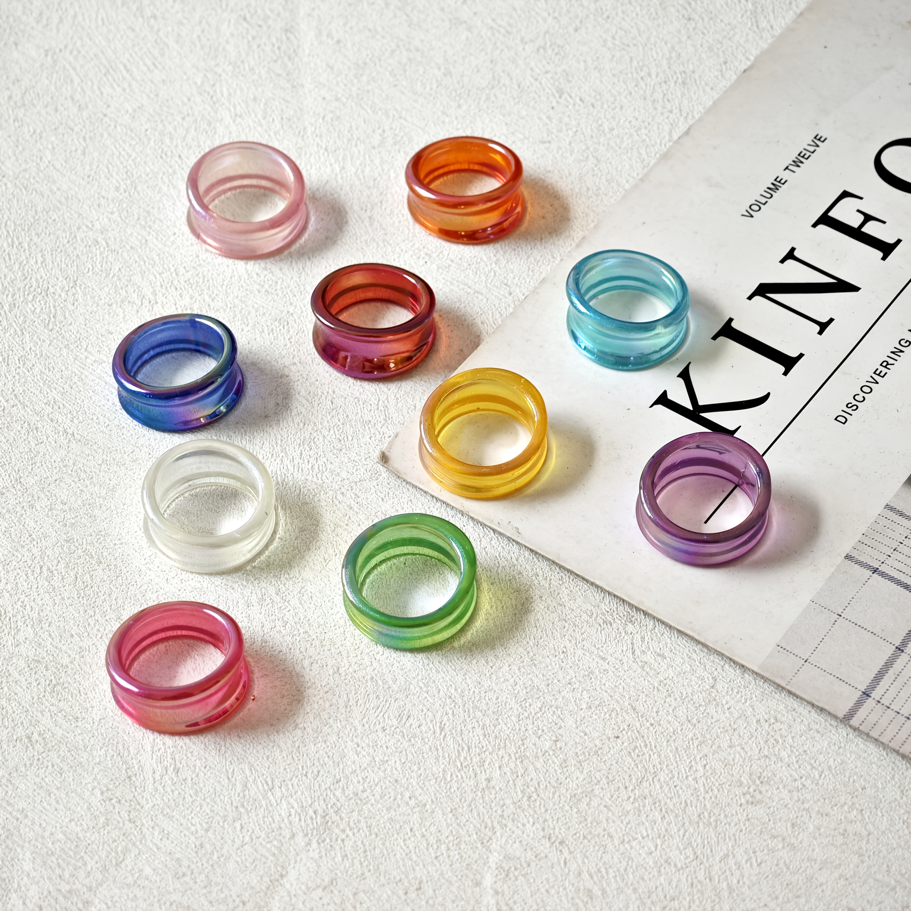 Set of 10 Dopamine Iridescent Resin Rings — Sweet Versatile Gift