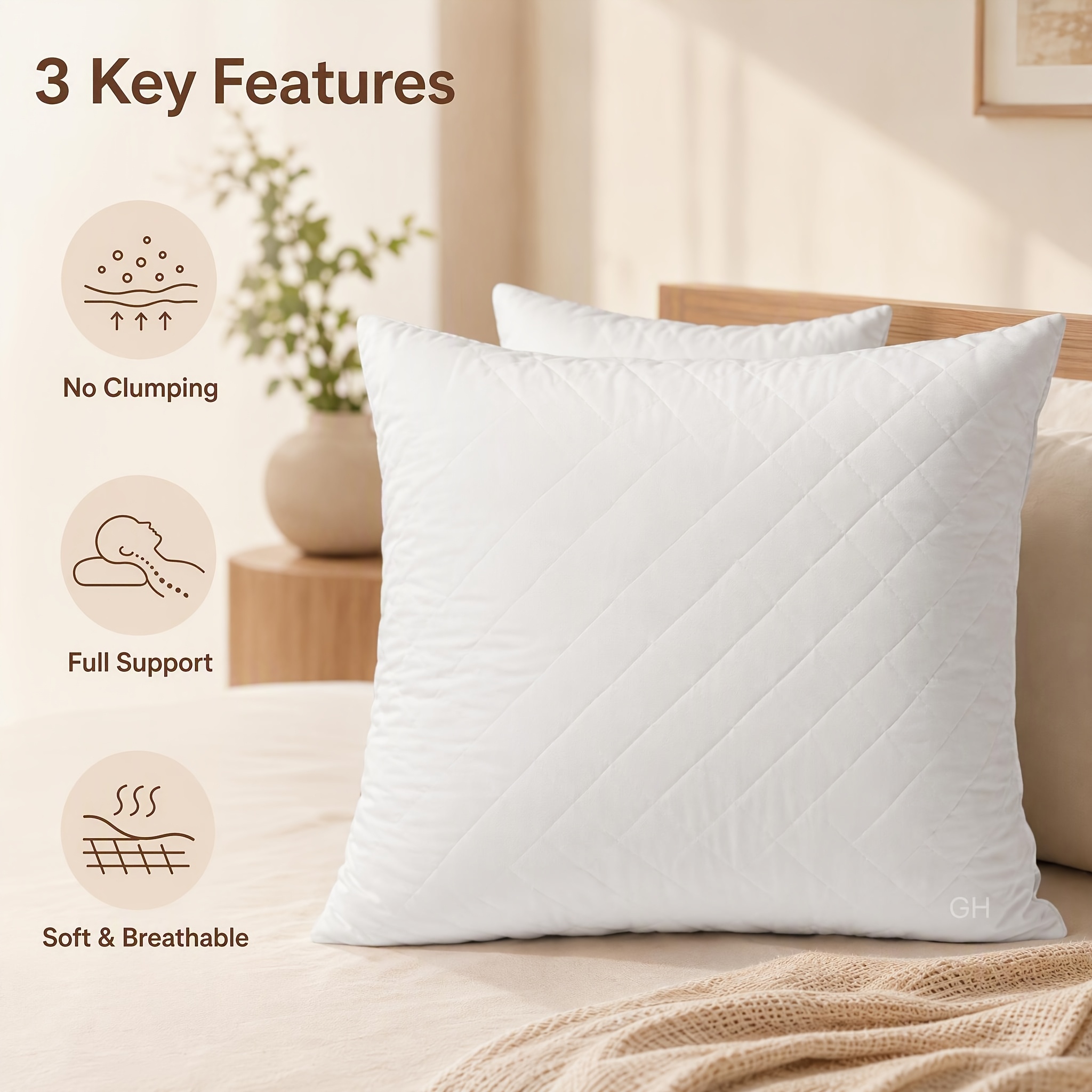 Image of 4pcs Square Throw Pillow, Twill-quilted White Filling, Plump Non-collapsible Inner Liner, Use, 3 Sizes : 40/45/50 Cm