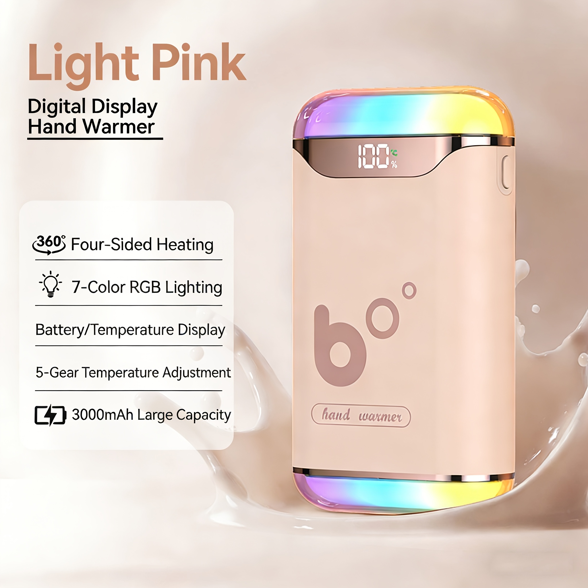 A Usb Mini Portable Rechargeable 4 Sided Heating Digital Display With Light And Hand Warmer, Suitable For Multiple And Uses, Suitable For Gift , Christmas Gifts, Holiday Gifts, New Year Gifts