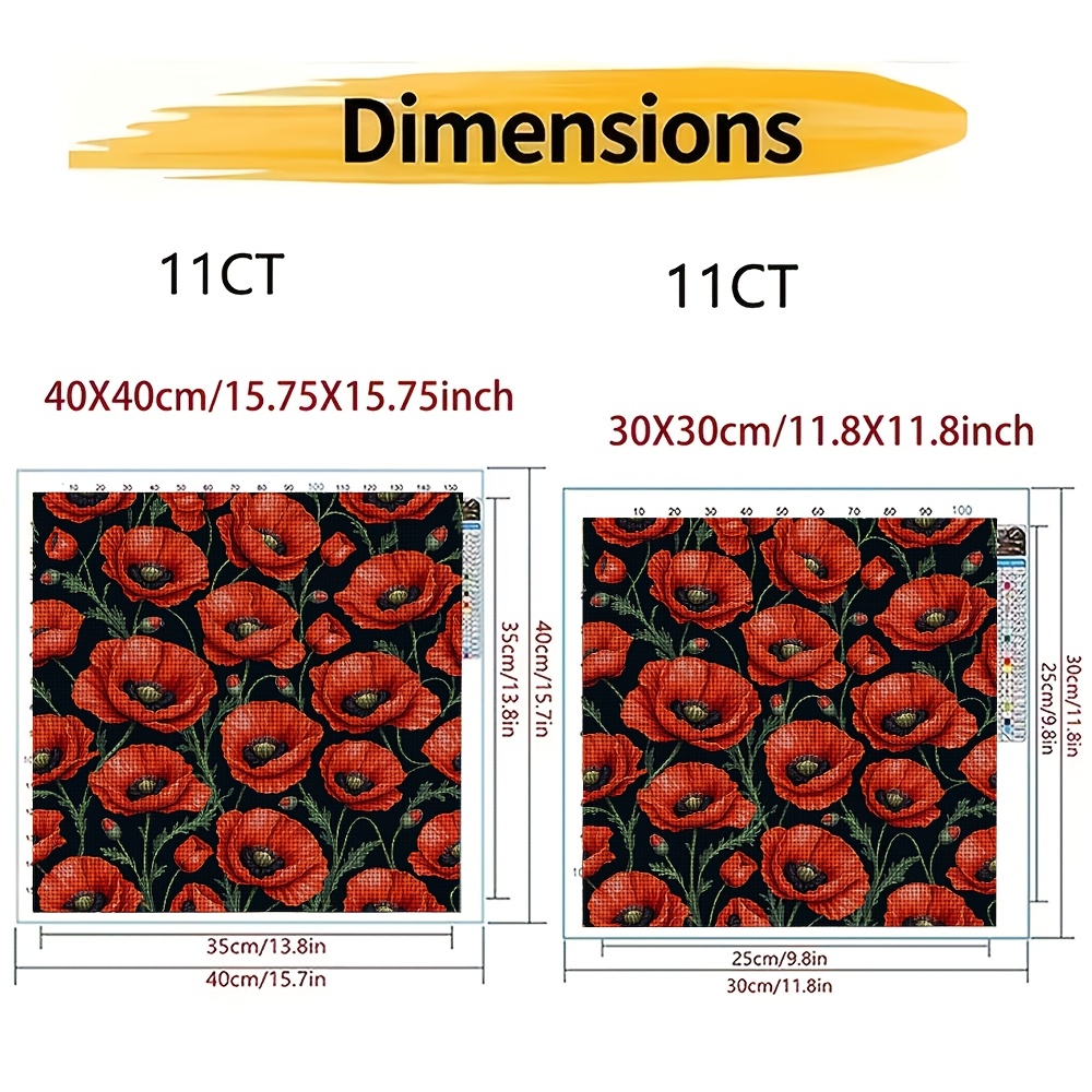 Black Background Red Flower Pattern Cross-Stitch Kit, Frameless