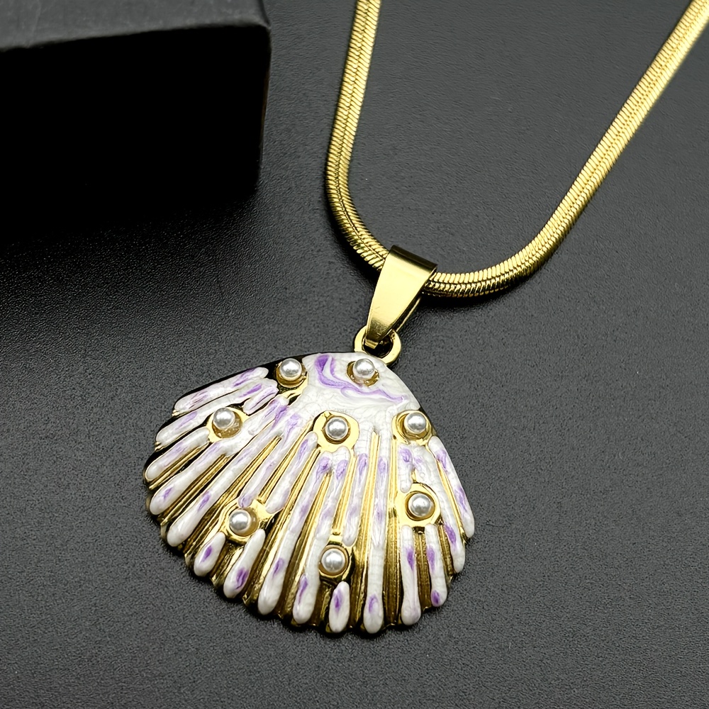 Stainless Steel Enamel Conch Charms Shell Pendant Necklace