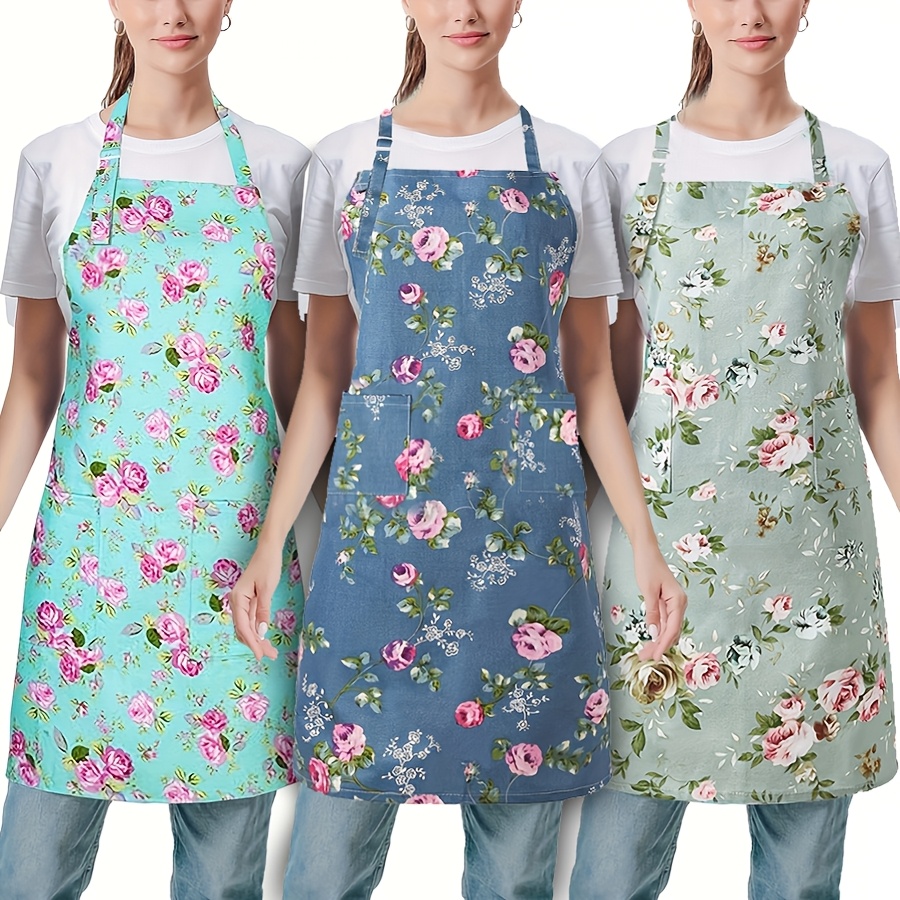 

Chic Floral Kitchen Apron With Adjustable Dual Pockets - Vintage Country Style, Cooking, Bbqs & Home Cleaning