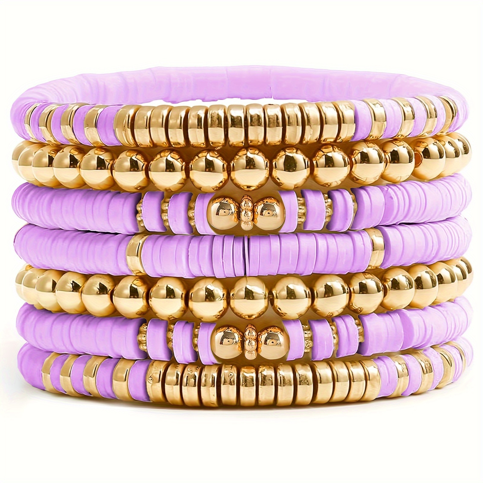 Golden Clay Bead Elastic Bangle Bohemian Style Bracelet