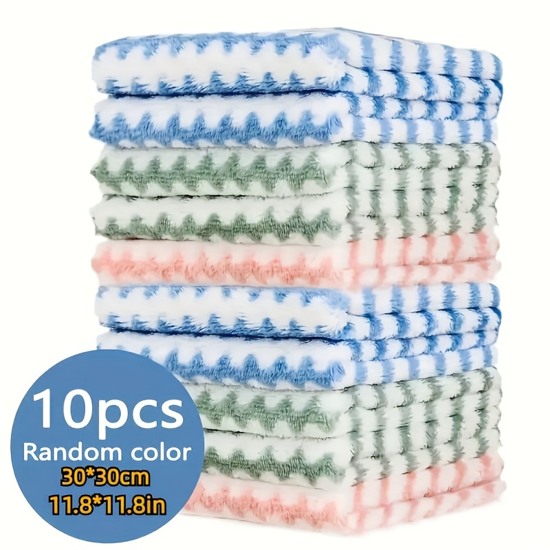 

10pcs Fleece Microfiber Dish Cloths In Assorted Colors - Ultra Absorbent, Reusable & Machine Washable Towels For Kitchen, Bathroom, Car, And Window Cleaning - Essential Household Cleaning Supplies