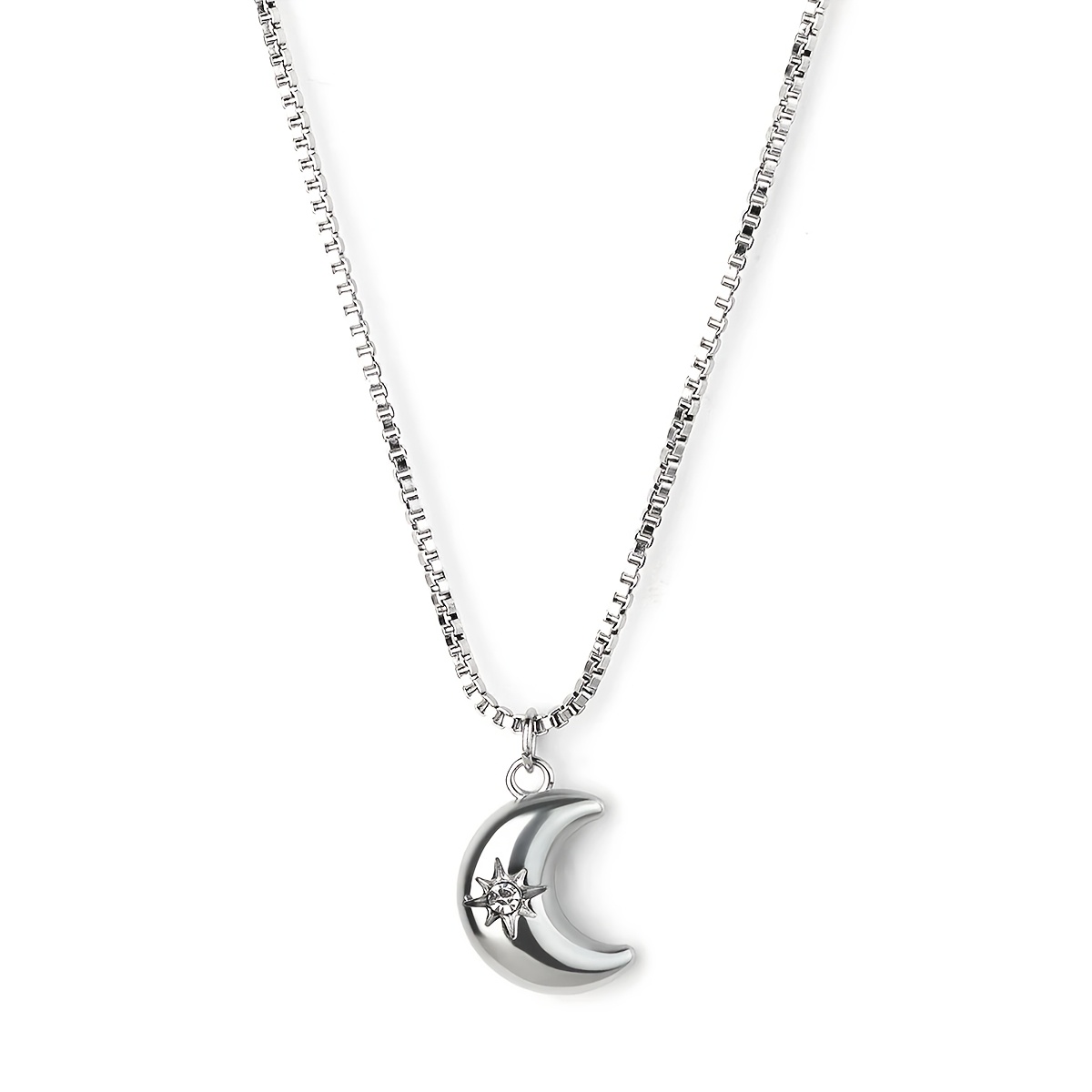 TEMU 1 Stainless Steel Necklace Inlaid With Synthetic Zirconia Stars And Moon, Ethnic Style, Bohemian Style, Suitable For Daily Matching, Holiday