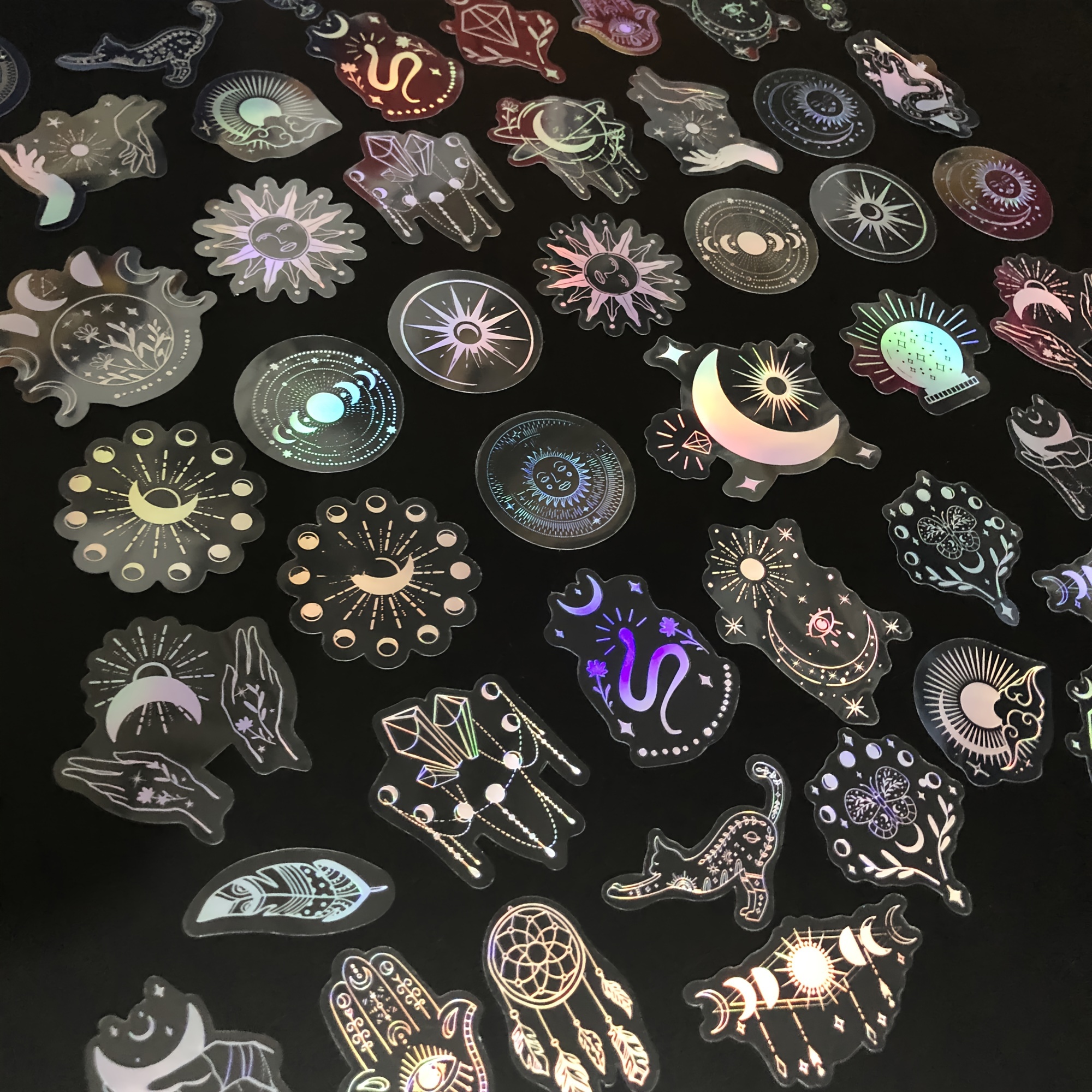 50pcs Holographic Glitter Stickers, Transparent Decorative Decals, Pet Adhesive Sticker Label By Bujo