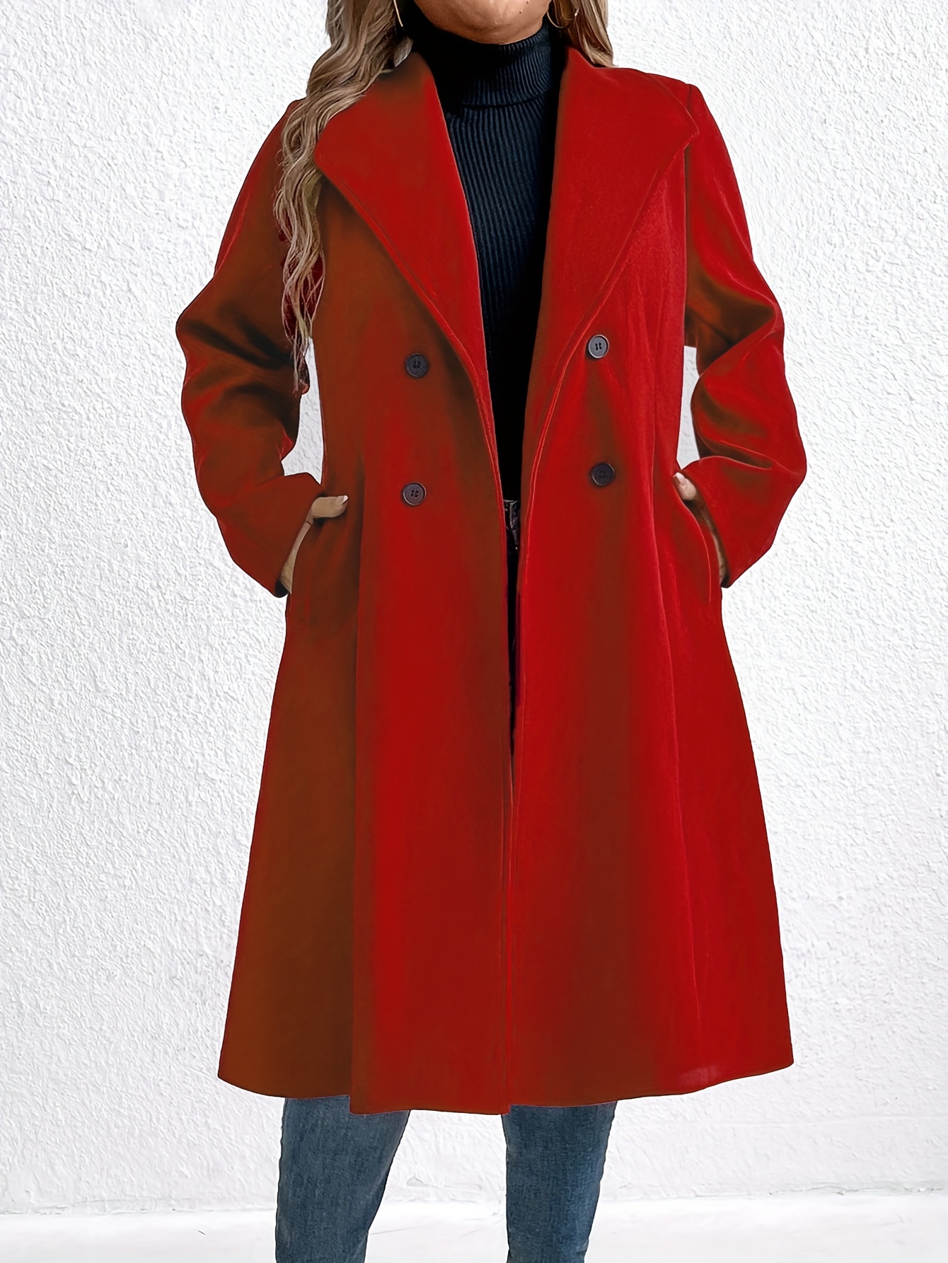 elegant plus size double breasted pea coat polyester blend Temu