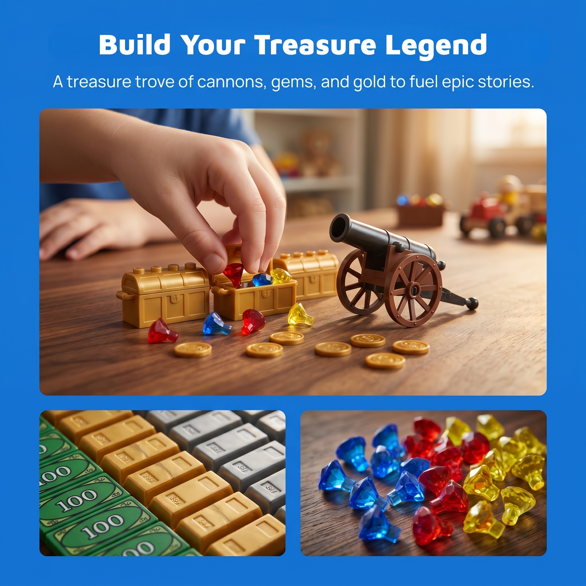 Treasure Chest Gemstone Building Blocks DIY Toys with Money Pattern