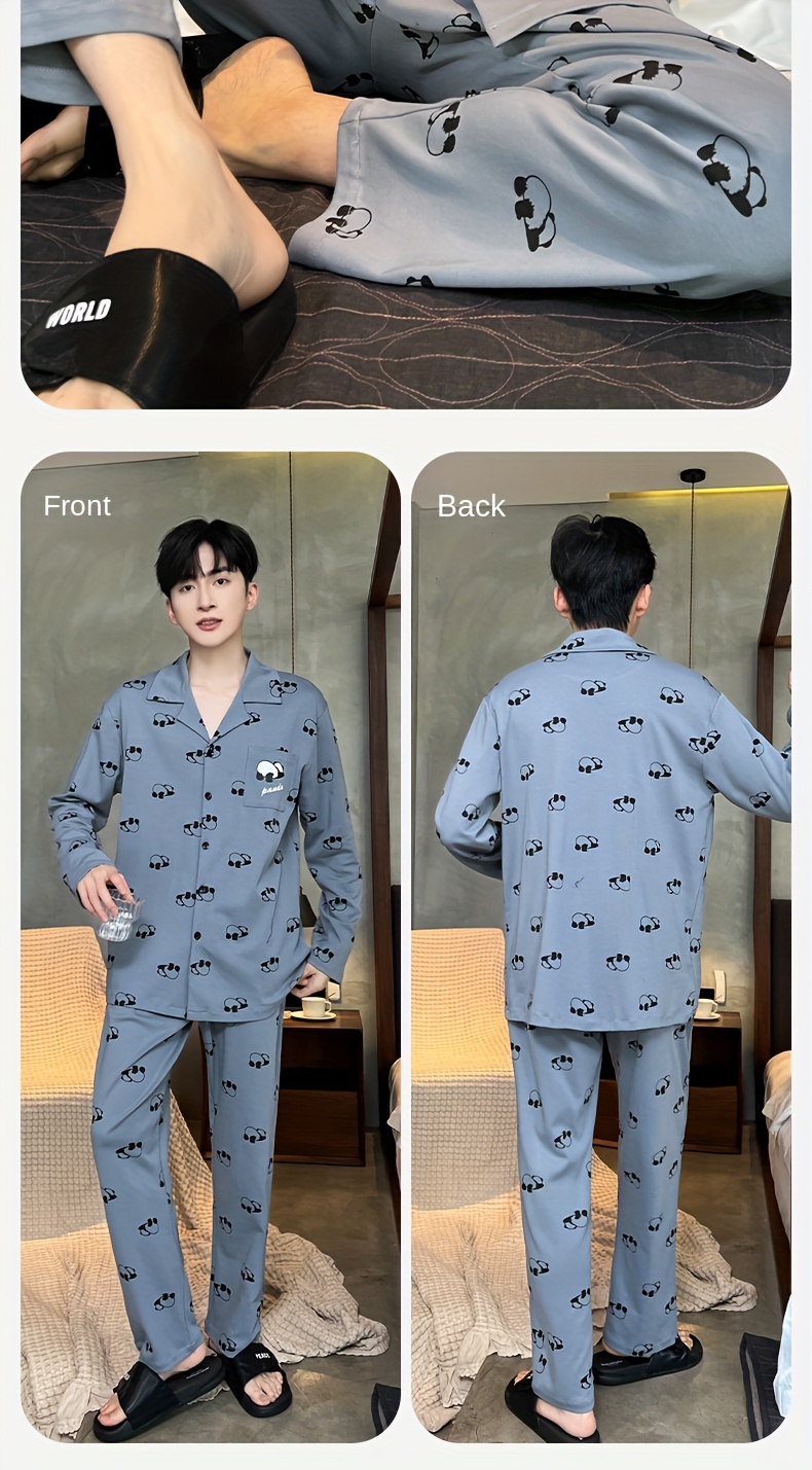 2025 New Men's Pajamas Pure Cotton Long Sleeve Spring and Autumn Models Teenager Winter Summer Boy Cartoon Home Clothes Set