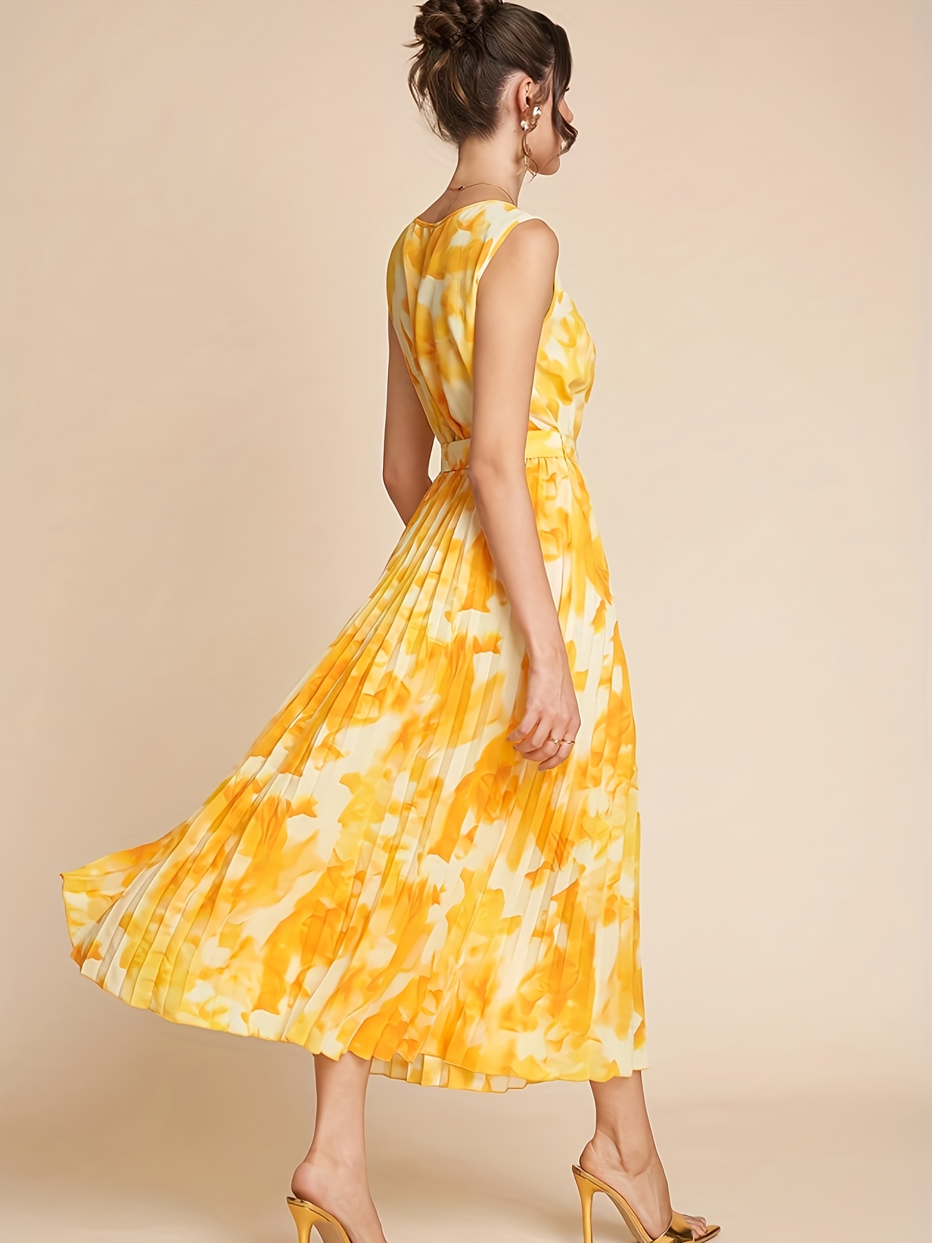 womens bohemian yellow floral print a line dress smock - Temu Nigeria