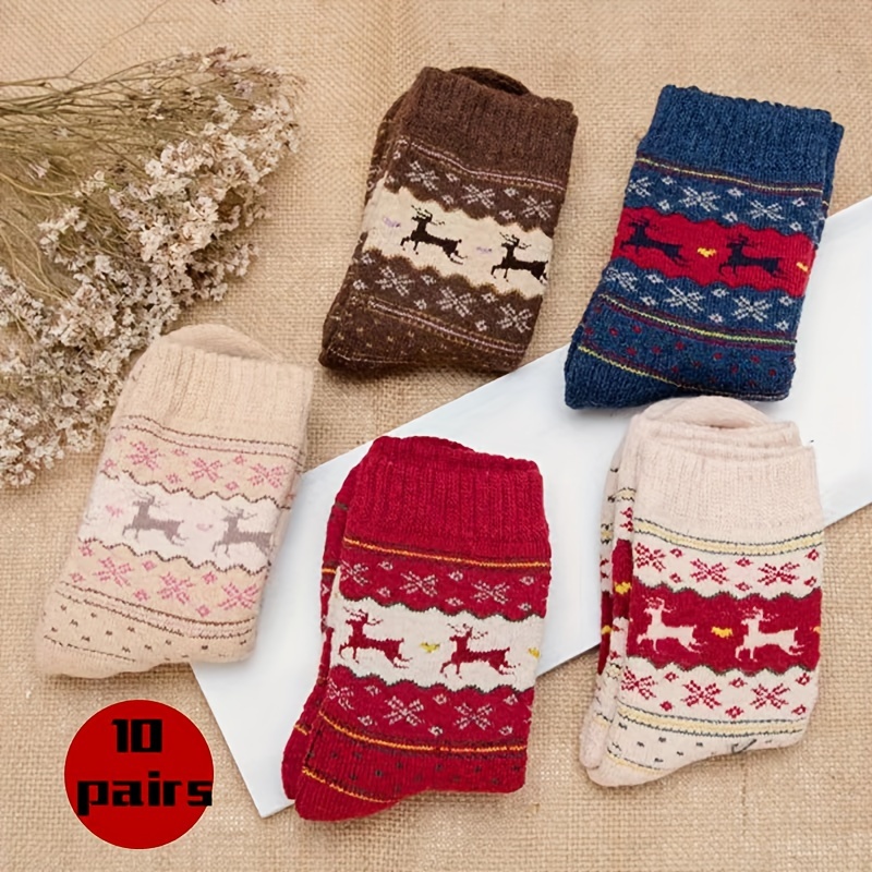 

10/20 Pairs Christmas Elk & Snow Socks, Unisex Warm Mid Tube Socks For Fall & Winter, Women's Stockings & Hosiery