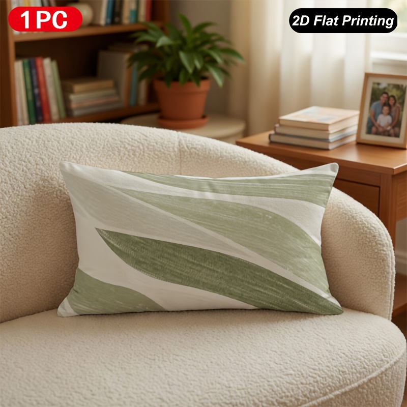 TEMU 1pc 2d Flat Printing Lumbar Throw Pillow Cover Green Abstract Leaves Pillow Cover For Indoor Outdoor Farm Bedroom Living Room Sofa Car Interior