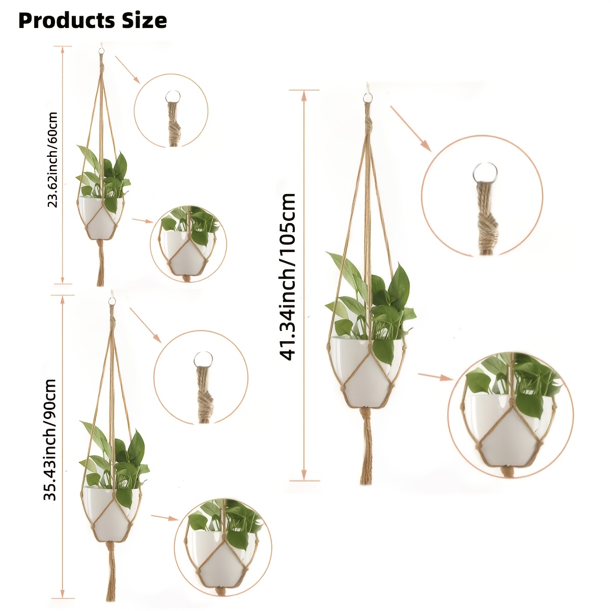 Image of 3pcs Flower Pot Net Garden Creative Plant Suspension Hemp Rope Hand Woven Slings, Garden Creative Plants Hand Woven Straps, Clothes Hanger, Flowerpot Net