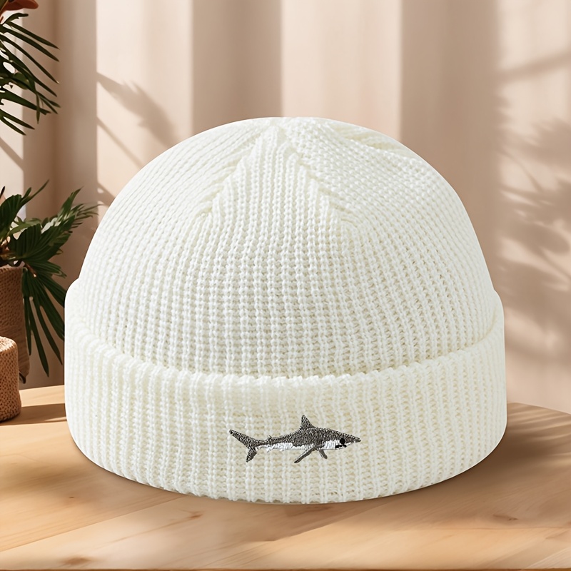 TEMU Makefge Shark Embroidery Beanie Hat - High-elastic Warm Winter With Shark-themed, Ear Protection Suitable For Outdoor Sports, Running,