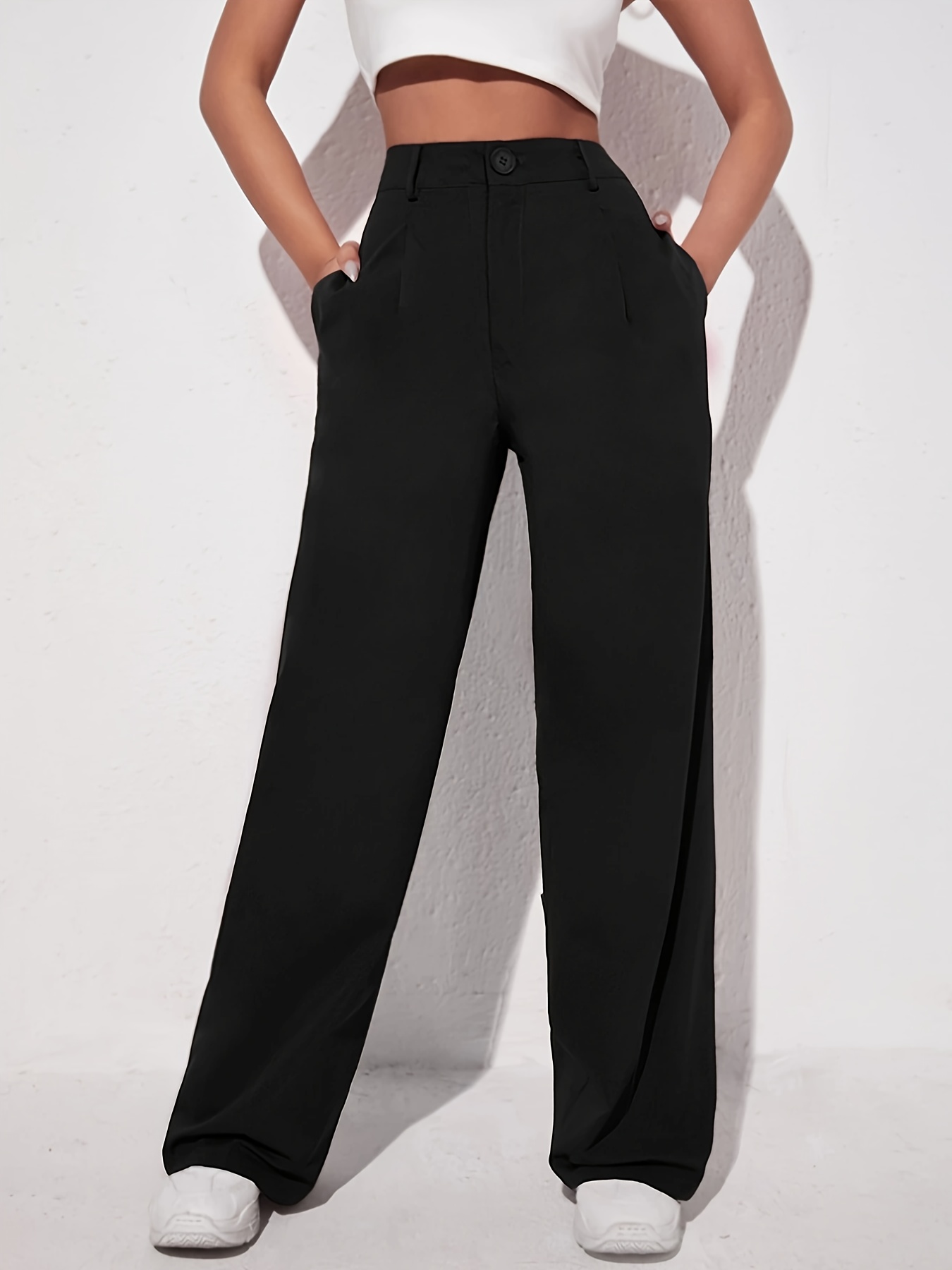 womens high waisted elegant trousers with pockets solid black office pants machine washable   workwear comfortable formal attire for professional casual outfits business casual pants casual attire   design details