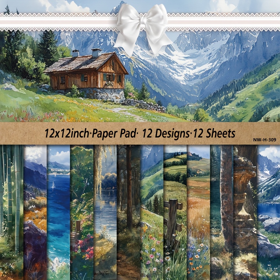 TEMU 12/24 feuilles 12 X 12'', Bloc de papier pour scrapbooking, Papier à d'artisanat pour scrapbooking, Papier cartonné pour la création de cartes,