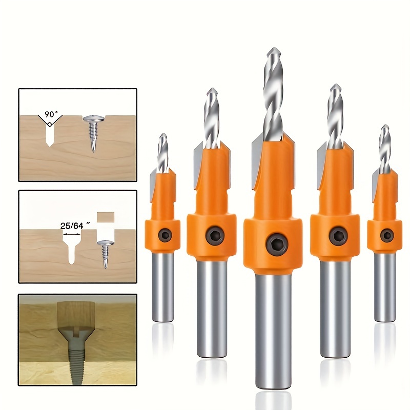 

5pcs Hss Woodworking Countersink Set, 8mm Shank, 2.8-4mm , Counterbore Router For Cutting, & Opening