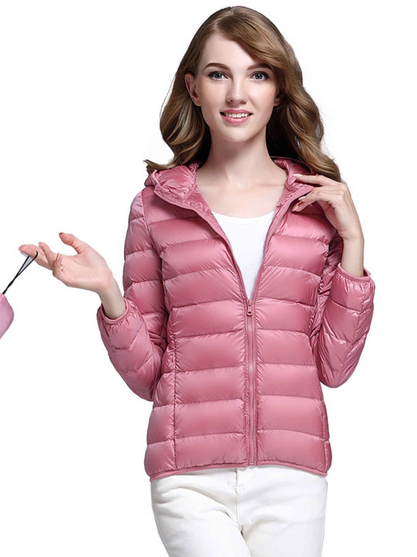 women cropped puffer jacket lightweight solid color   hoodie zipper cardigan with pockets for winter  
