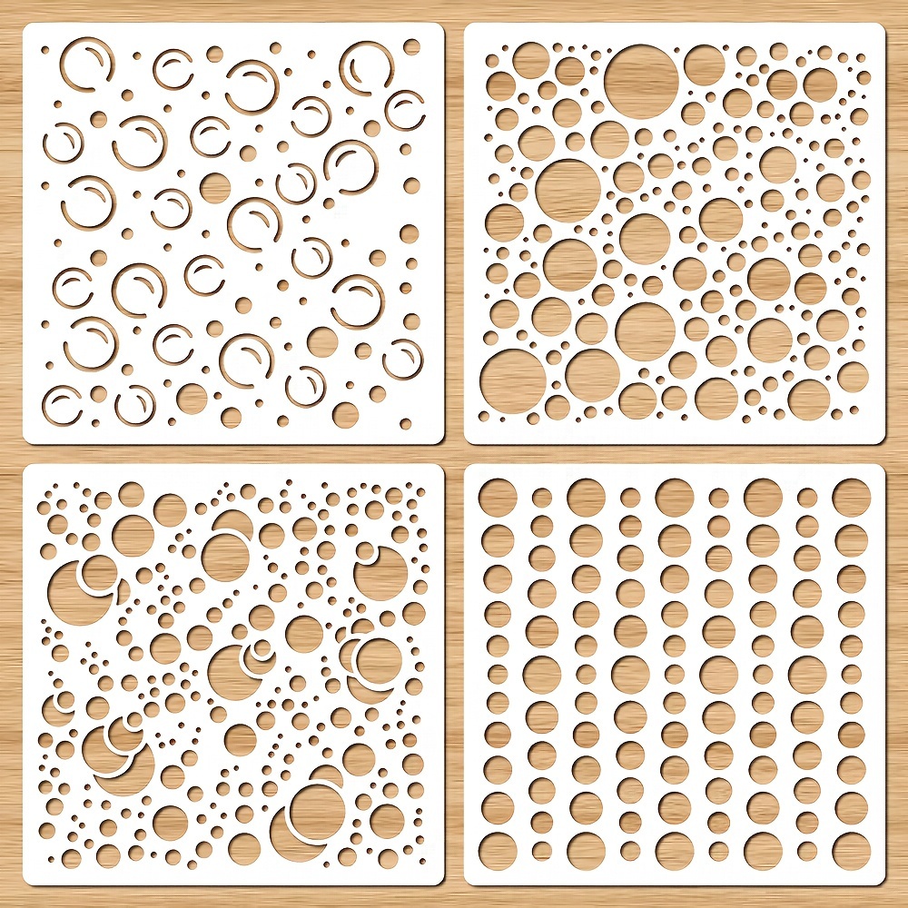 

Lot de 4 Pochoirs à Réutilisables , 5.1" Géométriques de Cercles à - Gabarits d'Artisanat en Plastique , Murs, Tissu, & Décoration