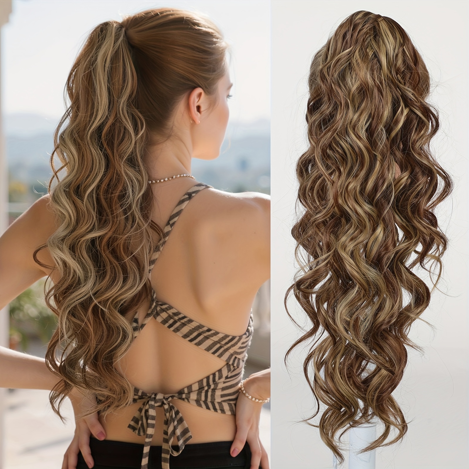 Claw Ponytail Long Curly Wavy Ponytail Extensions Synthetic Clip In Hair Extensions Elegant For Daily Additions
