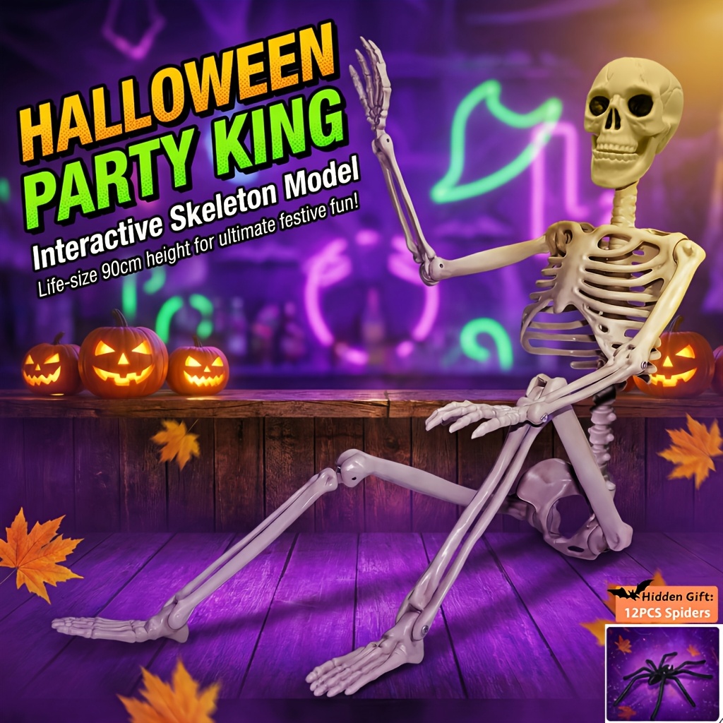 Image of Halloween Skeleton Outdoor Decoration Lifelike Human Bone Prop With Movable Joints With 12pcs | Realistic Skeleton For Outdoor Garden, Indoor Party