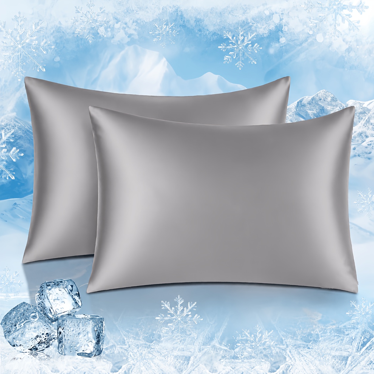 Image of 2pcs Cooling Pillowcases, Gradient Cool Pillowcases For Hot Sleepers With Hair And Skin, Skin-friendly, Machine Washable Hidden Cooling Pillow Covers - Gradient Blue