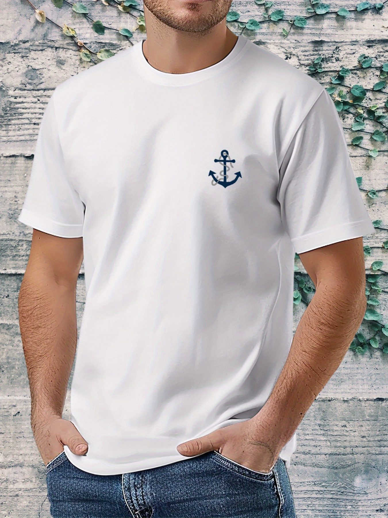 Men'S Nautical Anchor Graphic T-Shirt - Light Green Maritime Tee, Regular Fit Casual Shirt for Everyday & Nautical Themes - Breathable Everyday Essential, Nautical T Shirts, Classic Round Neck, Comfortable Fabric, Short Sleeve Top, Outdoor Enthusiasts, Weekend Wear, Minimalist Design, Soft Material, Print Tee, Outdoor Lovers