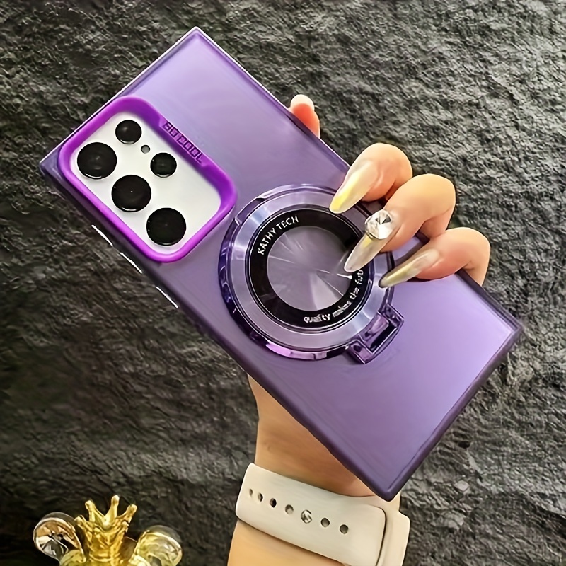 TEMU Phone Case: So Cool Laser Double-layer Iridescent Silvery Magnetic Loop And Ring Folding Stand -one Soft Bumper Phone Case, Suitable For Galaxy