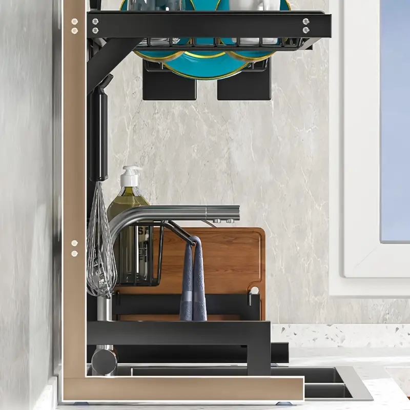 1 layer 2 layer adjustable countertop dish drying rack removable multi functional kitchen organizer with chopstick holder sponge cutting board storage space saving design for sink area dish drying rack for kitchen counter utensil holder Product details 7