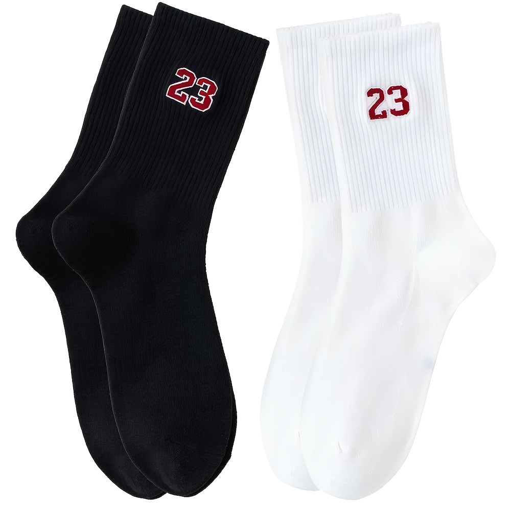 TEMU 2 Paires de Chaussettes de Sport Homme N°23 Brodé -Trois Tube Chaussettes de Sport Couleur Unie Respirantes Motif
