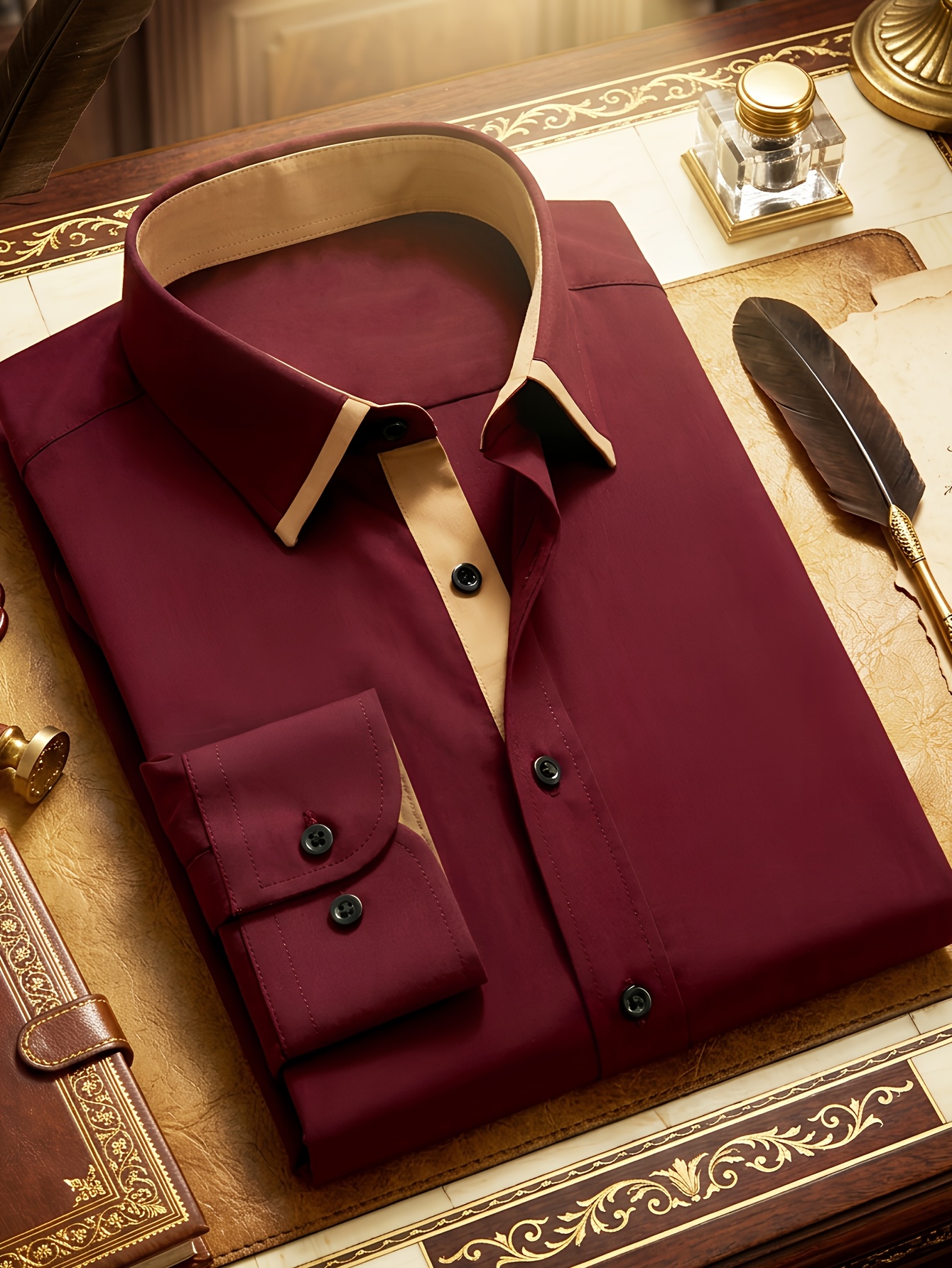 burgundy dress shirt men sold on Temu United States