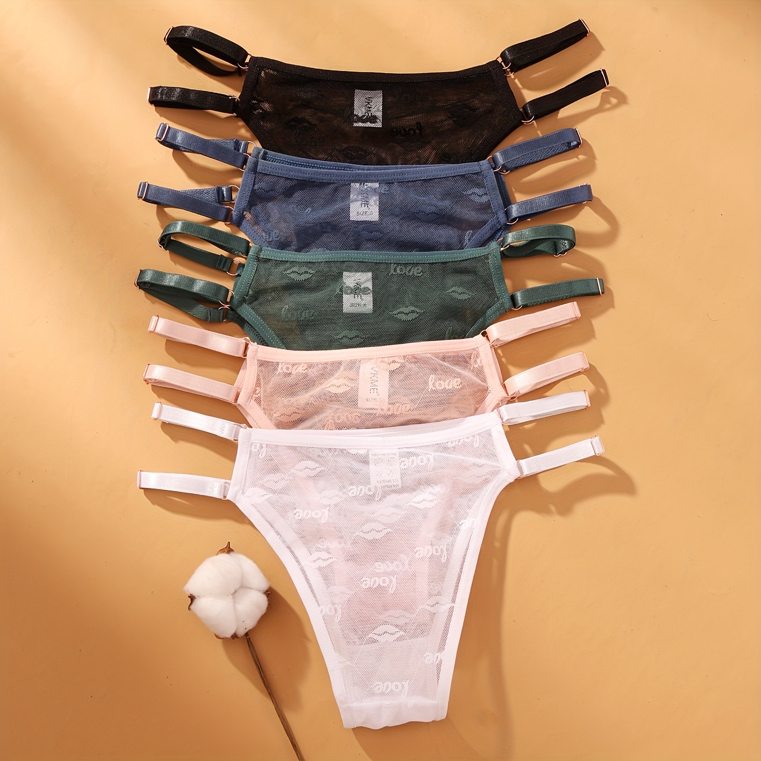 1-Pack Sexy Japanese-Style Lace Lips LOVE Double-Strap Panties | Adjustable Hollow Low-Waist Women'S Triangle Panties with Fashion Buckle