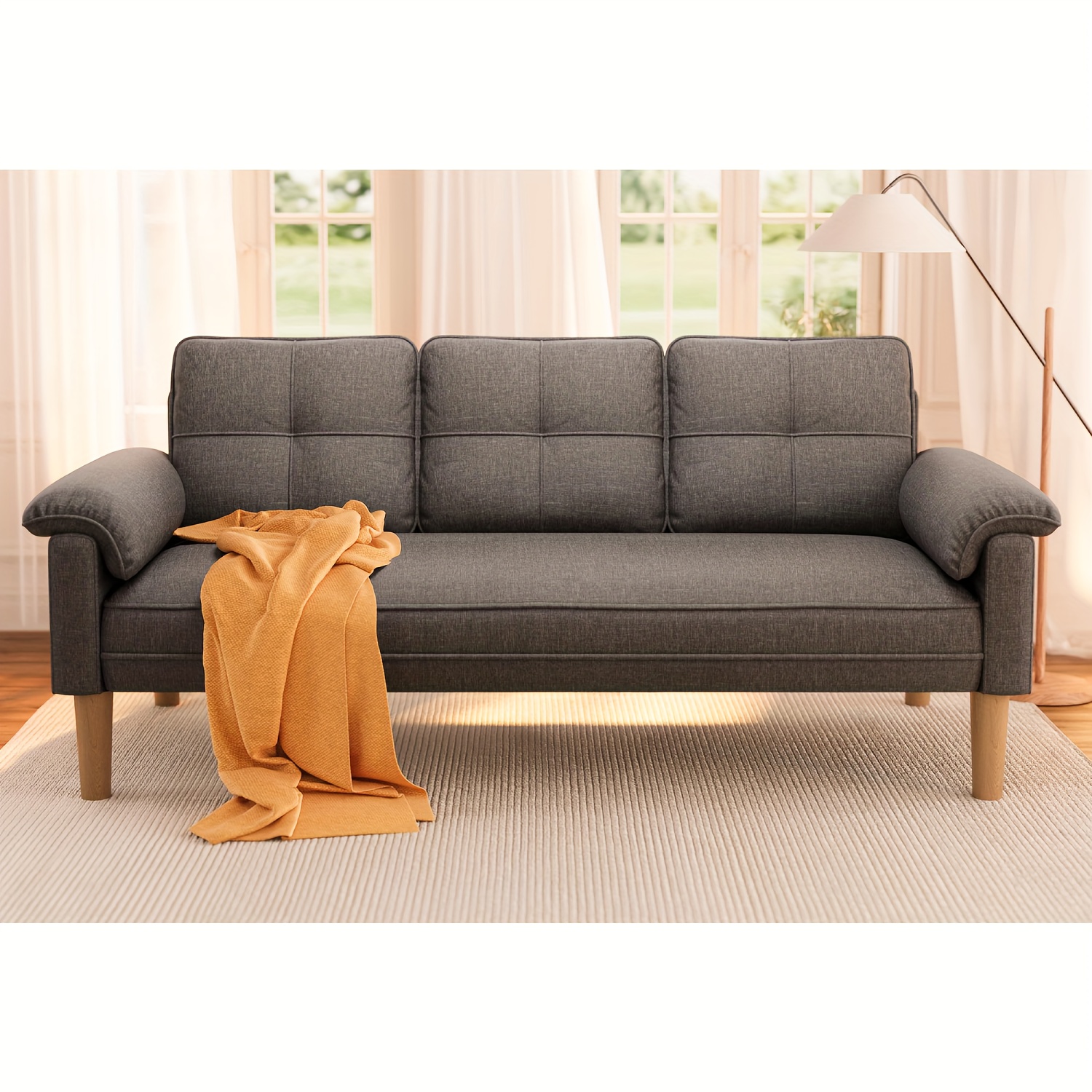 TEMU Sofa Couch With Large Storage Pockets And Extra Deep Seats, Futon Sofa And Couches For Living Room, Apartment, Sofas For Small Space, Dark Gray