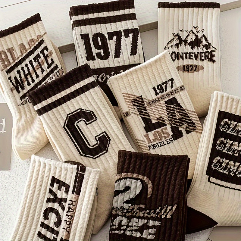 TEMU 4/8pcs - Crew Socks - , Fit For & , Polyester Blend