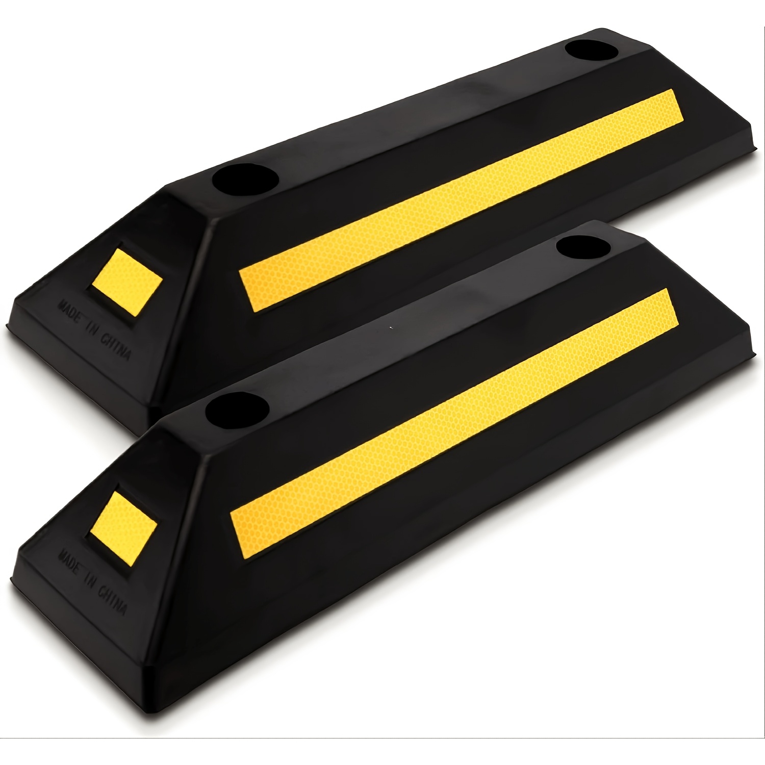 TEMU 2/4pcs Heavy Duty Rubber Parking Guide - Durable Car Garage Wheel Stopper Parking With Reflective Yellow Tape Curb