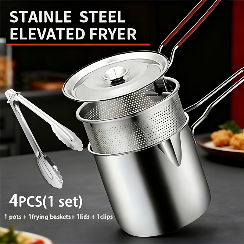 TEMU 4pcs Stainless Steel Fryer Set (pot Body+frying Basket+cover+clip) Special Appliances For /fried Chicken/ Kitchen Are Of Practical Quality To
